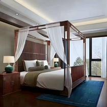 Old elm wood new Chinese style canopy bed solid wood four-poster bed modern minimalist master bedroom hedgehog red sandalwood bed furniture
