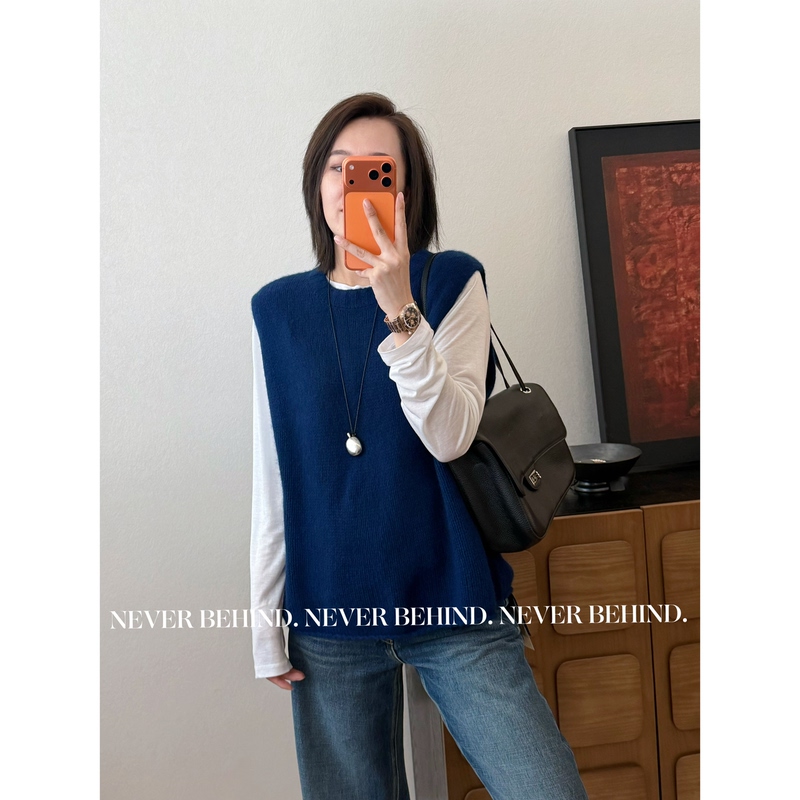 8.28 Never Behind Niche Design Round Neck Knitted 100% Cashmere Sleeveless Vest 180g