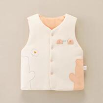 Baby vest autumn and winter quilted thickened baby spring and autumn pure cotton outer wear thermal vest for boys and girls aged 0-1 years old