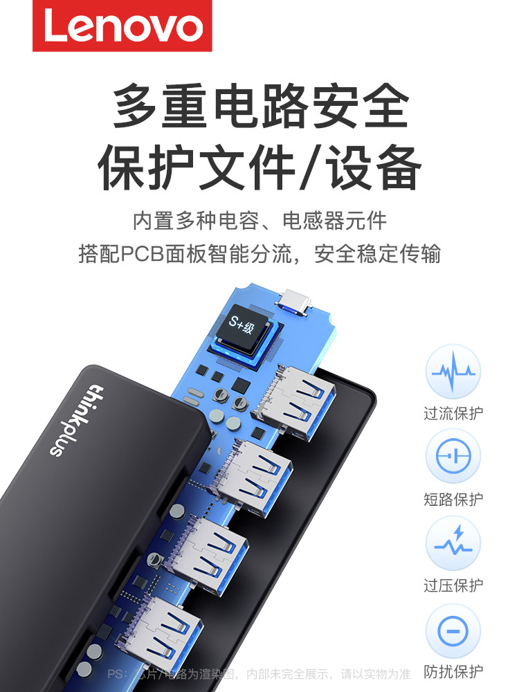 Lenovo USB Hub 3.0 Multi-Port USB Multi-Function Expander Multi-Interface Splitter External Hub for Huawei Apple Laptops Desktop Computers Mobile Phones Tablets iPad Extension Hub
