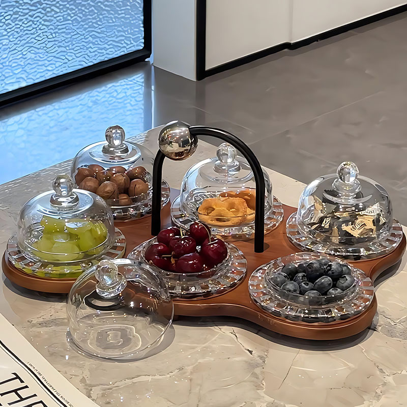 Transparent High-End Fruit Plate, Japanese Retro Tableware, Dried Fruit Plate, Afternoon Tea Break Glass Plate with Lid, Snack Plate, Bird Cup