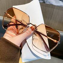 Large frameless edge-cut sunglasses for women new style high-end anti-UV big face slimming sun protection driving sunglasses