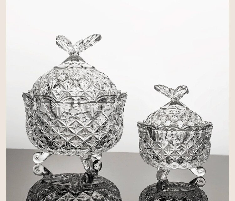 товар из китая bohemia捷克进口水晶玻璃蝴蝶咖啡糖缸 高档客厅蝴蝶摆件家用轻奢