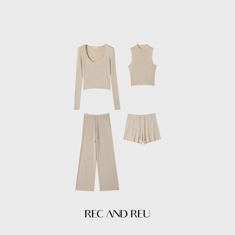Rec and Reu【Plain Water Set】Korean Women's Casual Cashmere Wool Vest | Knitted Sweater | Short | Long Pants Rec and Reu【Plain Water Set】Korean Women's Casual Cashmere Wool Vest | Knitted Sweater | Short | Long Pants