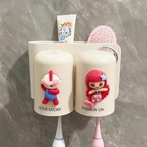 Cartoon childrens toothbrush and toothpaste storage rack bathroom punch-free wall-mounted mouthwash cup toothbrush toothbrush toothbrush
