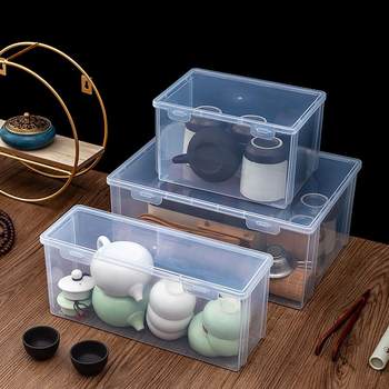 Desktop storage box multifunctional debris dustproof portable kung fu tea cup tea set storage box transparent storage box