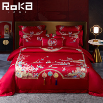 100 Subplot Wedding Six Sets Wedding bed Bedding All Cotton Embroidered Four Pieces 60 Long Suede Cotton Big Red Quilt Cover