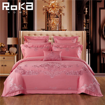 New marriage 100 embroidered four pieces of wedding pink Western-style wedding full cotton quilts of pure cotton bed with multiple pieces