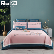 New Chinese style 60 long suede cotton four pieces full cotton embroidery Chinese wind quilt cover bed pure cotton single spring summer bed bedding