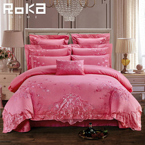 Wedding four-piece pink lace princess wind wedding wedding wedding room wedding bed quilt cover six or eight sets