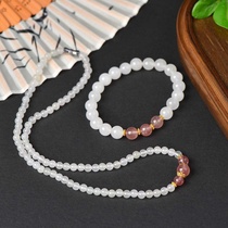 Xinjiang Golden Silk Jade White Jade Round Bead Necklace Bracelet Set Jade Jade DIY Bracelet Sweater Chain Live Supply