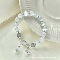 Temples same natural cats eye stone bracelet white crystal bracelet simple retro literary mens and womens hand jewelry internet celebrity