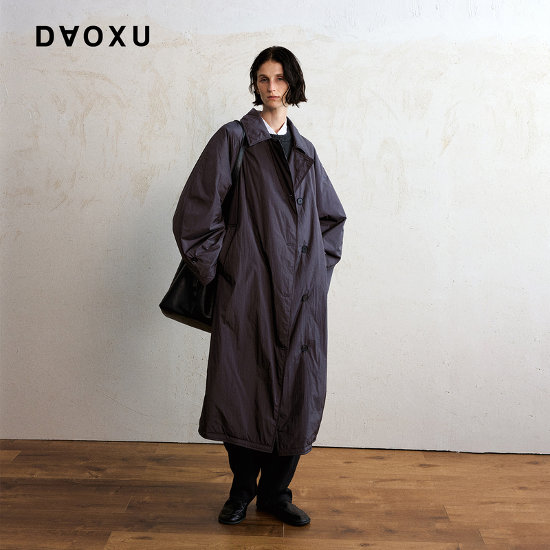 Daoxu Reverse Sequencing Autumn and Winter Lightweight Wool Cotton Coat Mid-Length Trench Coat Slimming Waist Over-The-Knee Coat Daoxu Reverse Sequencing Autumn and Winter Lightweight Wool Cotton Coat Mid-Length Trench Coat Slimming Waist Over-The-Knee Coat