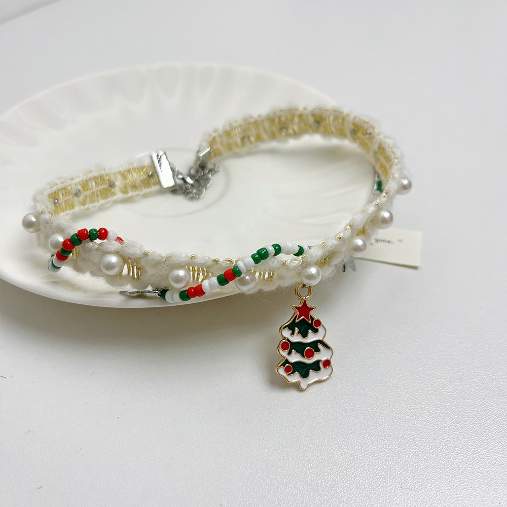 食颜派 圣诞树星星白色毛绒项链 1个【秋冬双层 爆款锁骨链】