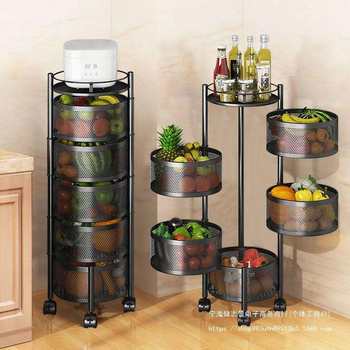 Kitchen rotary storage rack floor-mounted multi-layer vegetable storage rack household multi-function mobile vegetable basket artifact