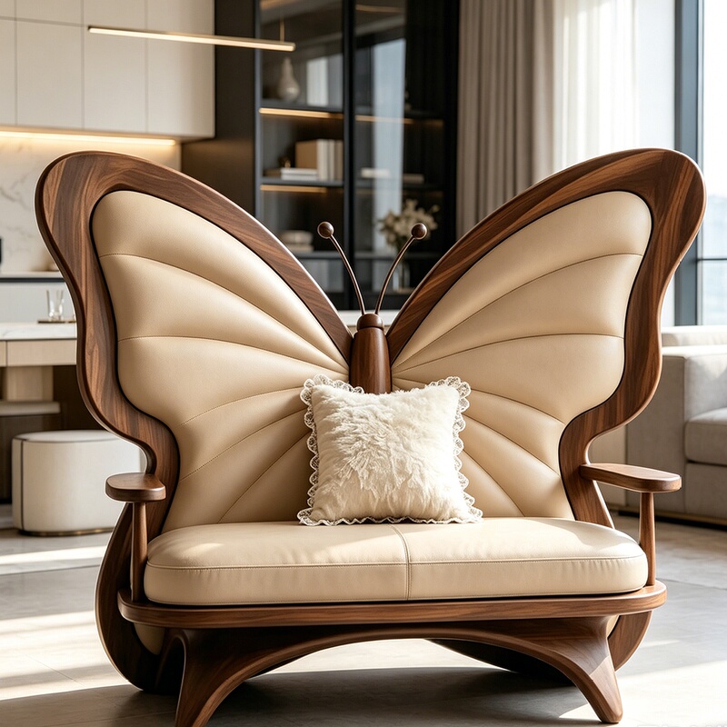 New Chinese Style North American Black Walnut Butterfly-Shaped Single Sofa Chair Living Room Creative Leisure Chair Solid Wood Furniture