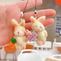 Creative cute holding bunny mobile phone rope pendant best friend couple student doll keychain plush doll trendy and cool