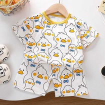 Childrens short-sleeved suit pure cotton summer new Korean style boys shorts thin childrens clothing girls summer clothing baby clothes