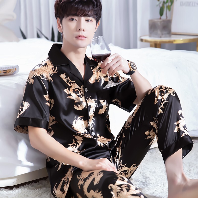 Pajamas for Men 2026 Summer New Short-Sleeved Casual Two-Piece Set Youth Thin Large Size Ice Silk Home Wear Set