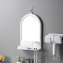 Punch-free bathroom wall mirror simple bathroom bedroom vanity mirror student dormitory hanging mirror washing and storage objective mirror