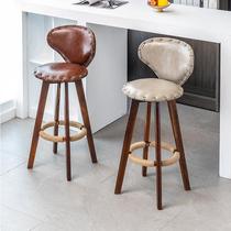 Solid wood bar chair American modern simple household high stool backrest rotating light luxury bar chair island bar stool