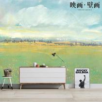 Nordic abstract hand-painted art graffiti grass landscape wallpaper living room TV background wallpaper seamless mural wall covering