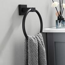Black Square Bathroom Towel Ring Bathroom Space Aluminum Round Towel Ring Curtain Rack No Punching