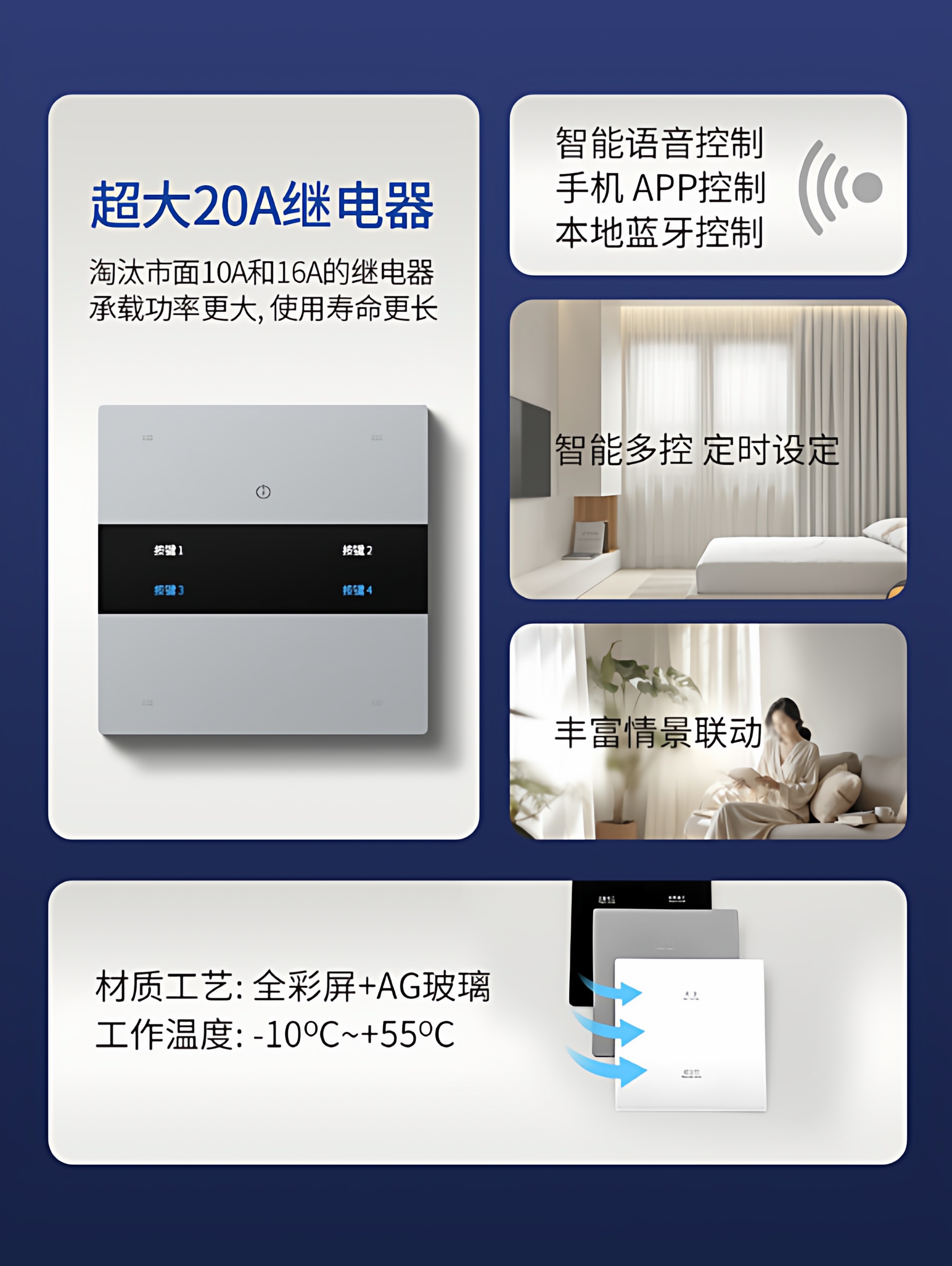 Bluetooth Mesh 2.0 Screen Display Smart Switch Ag Glass 20A High Power Has Been Integrated into Mijia Xiaoai Voice Control