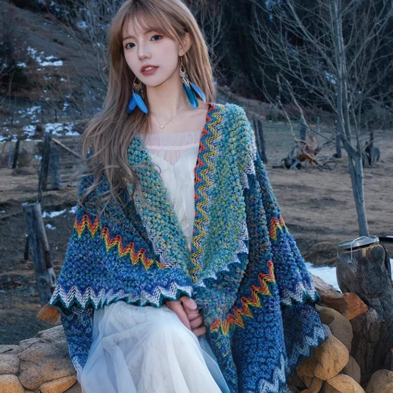 Юньнаньская шаль в этническом стиле, новинка 2025 года, плащ Лицзян Цзючжайгоу для путешествий на открытом воздухе с юбкой-плащом