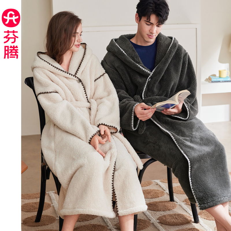 Fenteng Couple's Coral Velvet Nightgown, Winter Hooded Long Nightgown for Men and Women, Can Be Worn Outside as Warm Home Clothes Fenteng Couple's Coral Velvet Nightgown, Winter Hooded Long Nightgown for Men and Women, Can Be Worn Outside as Warm Home Clothes