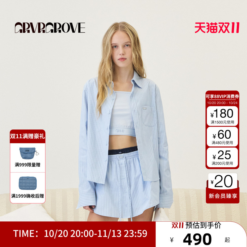 Grvr Grove Official Flagship Store 2026Ps Spring New Long-Sleeved Shirt Korean Style Stripes Gp26Shc07