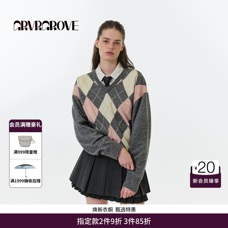 Grvr Grove Official Flagship Store Fw Autumn Style Diamond Pattern Long-Sleeved Knitwear for Women Gf5Kn09J Grvr Grove Official Flagship Store Fw Autumn Style Diamond Pattern Long-Sleeved Knitwear for Women Gf5Kn09J