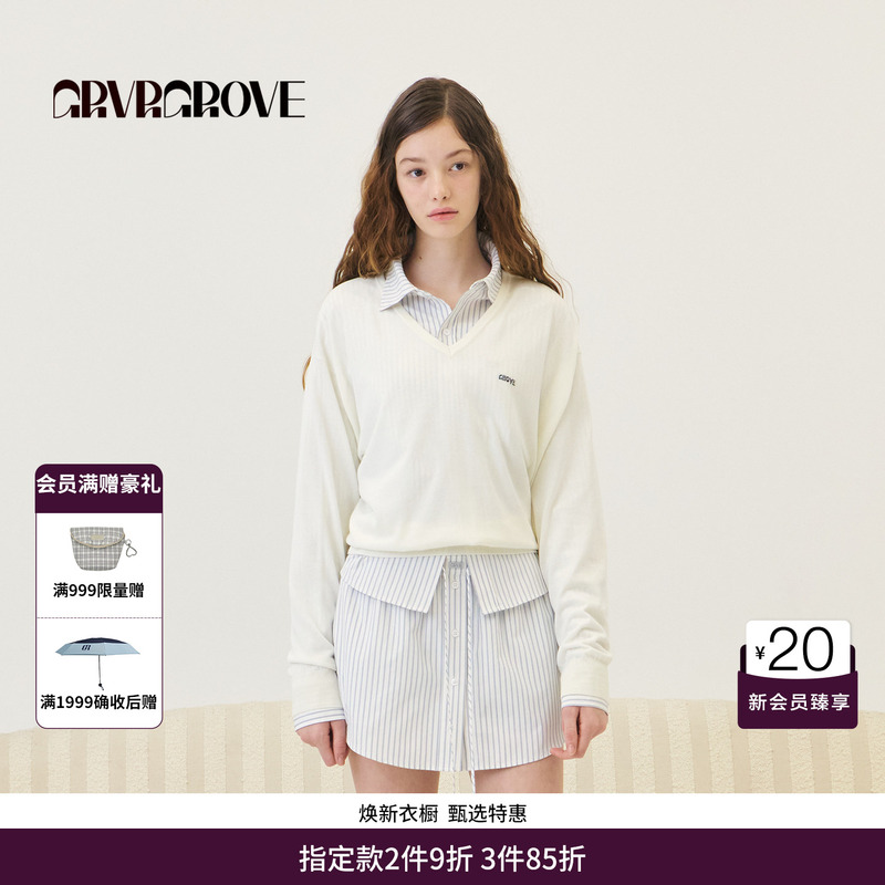 [Same Style as Lin Nalian] Grvr Grove Official Flagship Store 26Ps Long-Sleeved Knitted Sweater Gp26Knc34