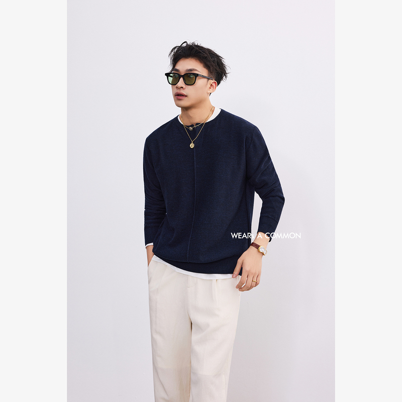 Wsac Yushanhuo Merino Wool 14-Needle Yangzi Yarn Biella Single Button Knit Sweater Base Layer Winter Sweater