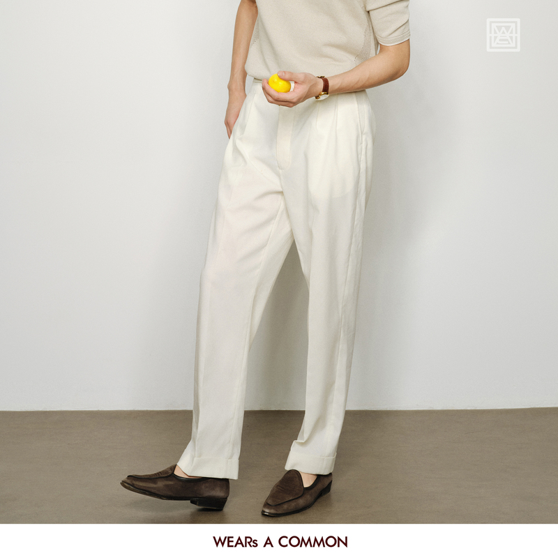 Wsac Yushanhuo Australian Virgin Wool Naples-Style Trousers Wrinkle-Resistant Long Pants Old Money Style Casual Pants