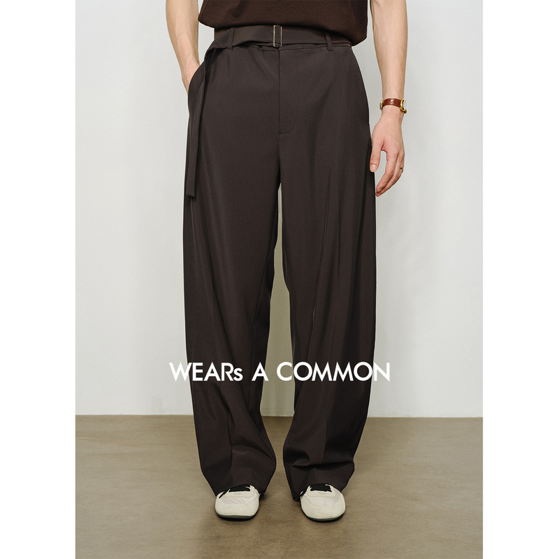 Wsac Yu Sanhuo Imported Triacetate Casual Pants with Adjustable Waistband, Wrinkle-Free, Vintage Style, Relaxed Fit, Cool Feel, Scimitar-Style Long Pants