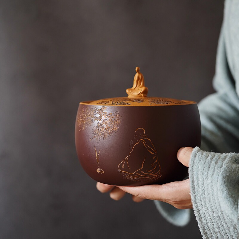 Yixing Purple Clay Tea Canister, Large Pu'Er Tea Cake Storage Jar, Sealed Jar, Tea Cylinder, Household Tea Storage Canister
