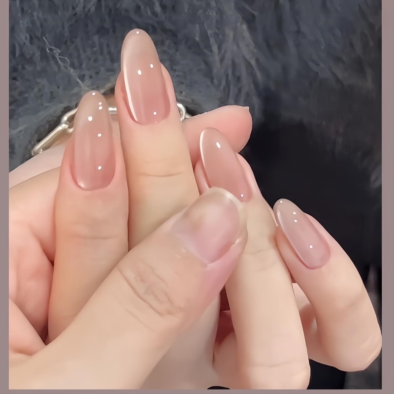 Handmade Clear Glass Bead Cat-Eye Nail Art Wearable Nails Short Style 2026 New Year Style Moisturizing Nude Color High-End Patch
