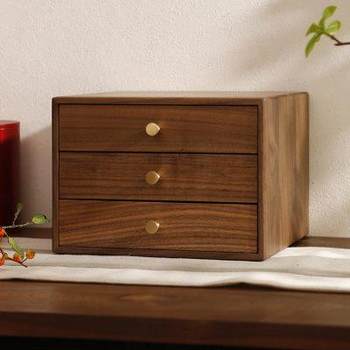 Black walnut solid wood multi-layer desktop storage box cosmetic drawer tea room tea cake cultural storage box high-end sense