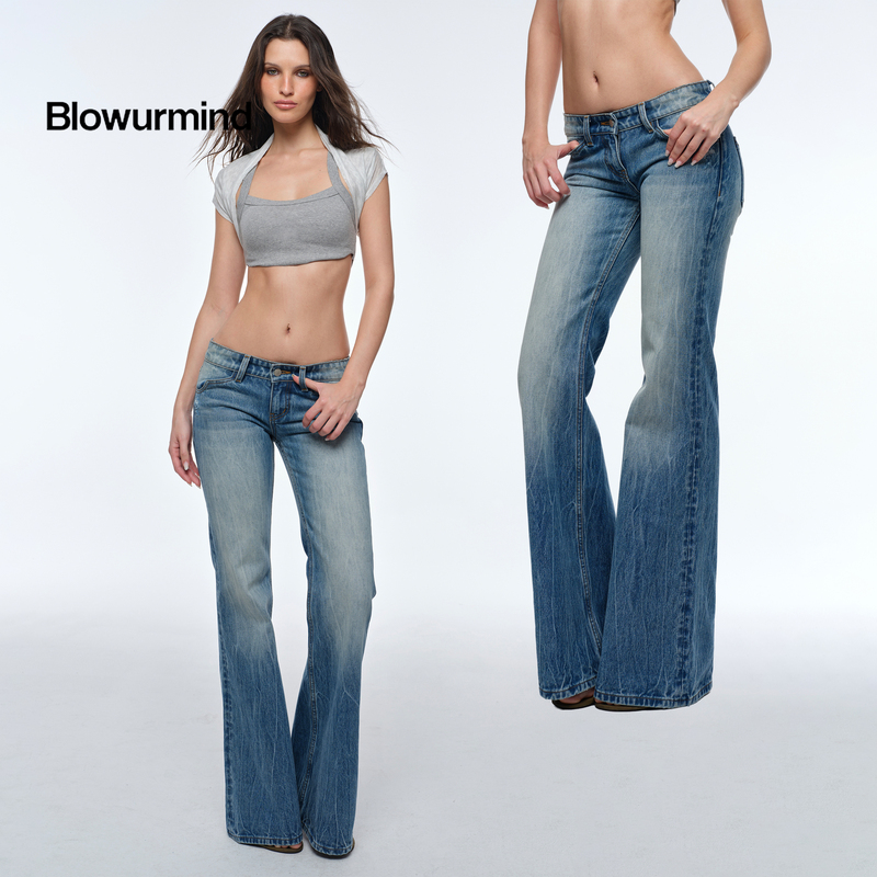 Bum【2026 New Style】Low-Waisted, Short-Rise, Heavily Washed Wide-Leg Flared Jeans, Slimming Casual Long Pants Bum【2026 New Style】Low-Waisted, Short-Rise, Heavily Washed Wide-Leg Flared Jeans, Slimming Casual Long Pants