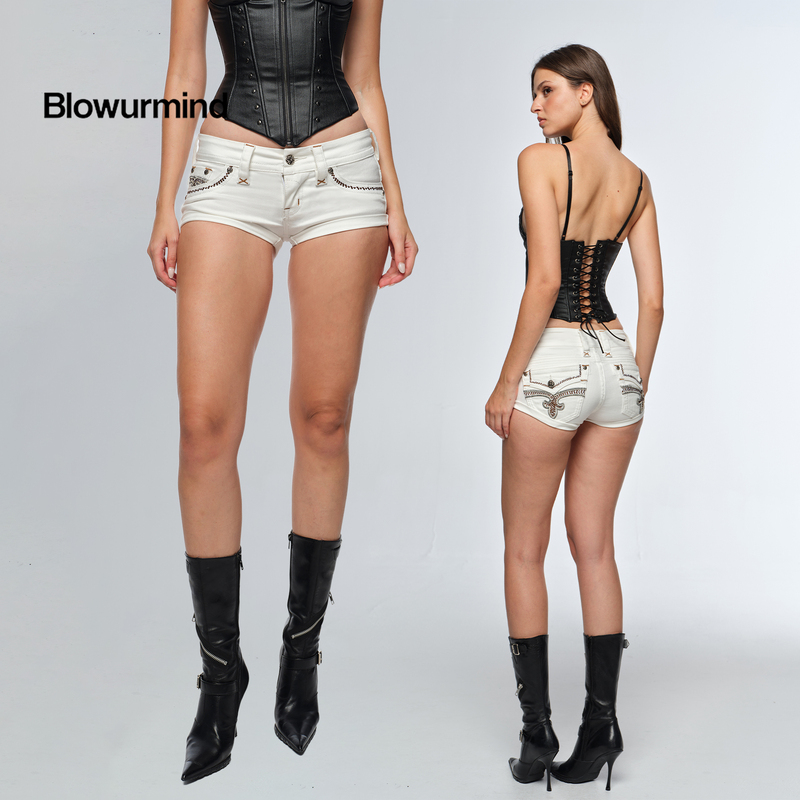 Bum【2026 New Style】Embroidered White Low-Waist Slim-Fit Slimming Denim Shorts Bum【2026 New Style】Embroidered White Low-Waist Slim-Fit Slimming Denim Shorts