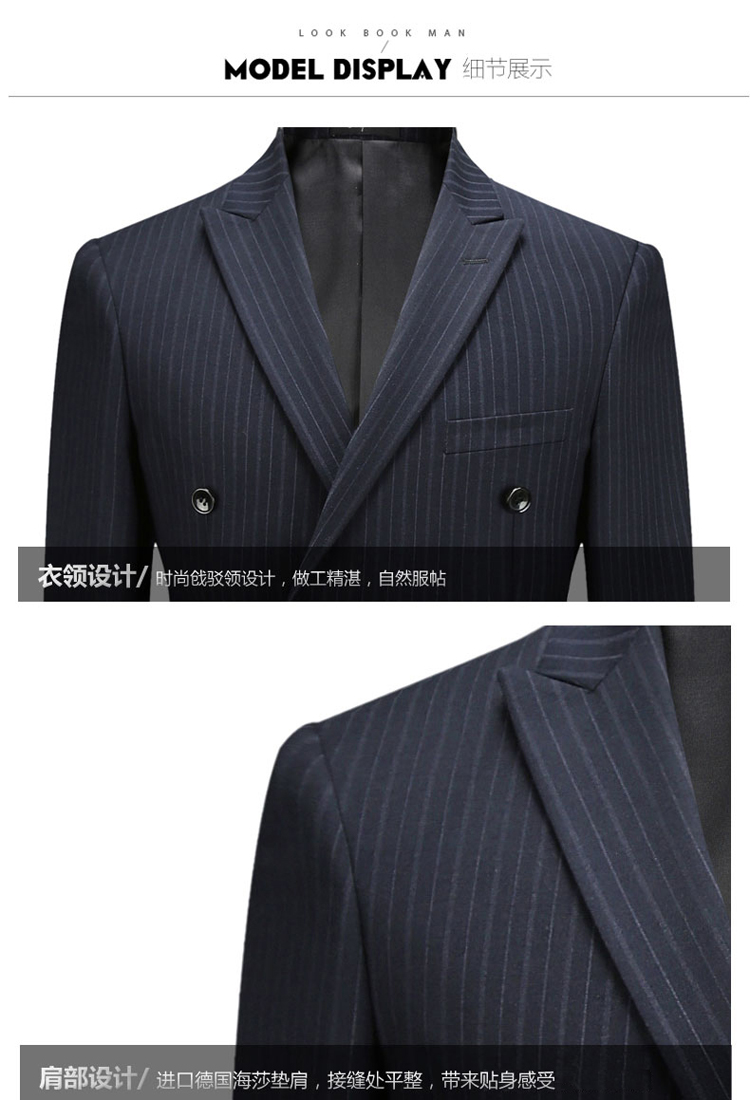 Bộ đồ cưới phù hợp với nam chú rể ăn mặc bốn mùa British Slim thanh niên đôi ngực sọc len quần áo thể thao nam
