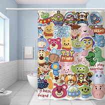 Cute strawberry bear toilet partition shower room dry and wet separation punch-free pole bedroom curtain bathroom waterproof shower curtain