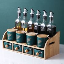 Nordic ceramic seasoning box glass oil bottle combination set household seasoning jar chili salt jar soy sauce vinegar pot kitchen