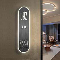Stainless steel hotel luminous door plate customized beauty club hotel private room number plate creative light luxury private room door plate