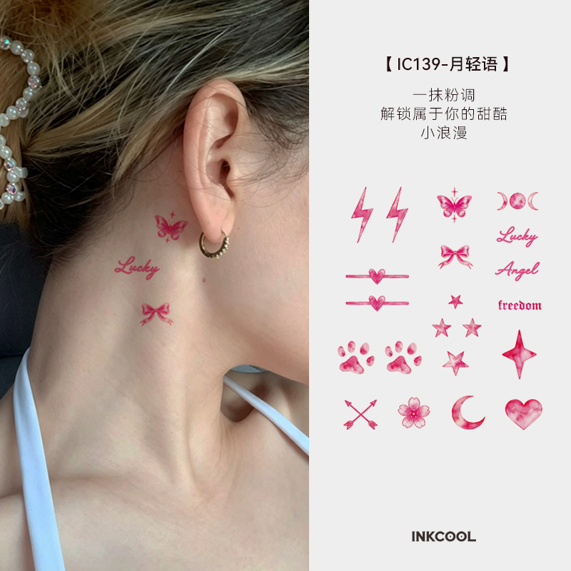 Inkcool Moon Whisper Cute Little Picture Colorful Tattoo Sticker Girly Heart Waterproof Semi-Permanent Finger Collarbone