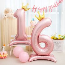 42inch Crown Decor Pink Aluminum Foil Digital Balloon Number
