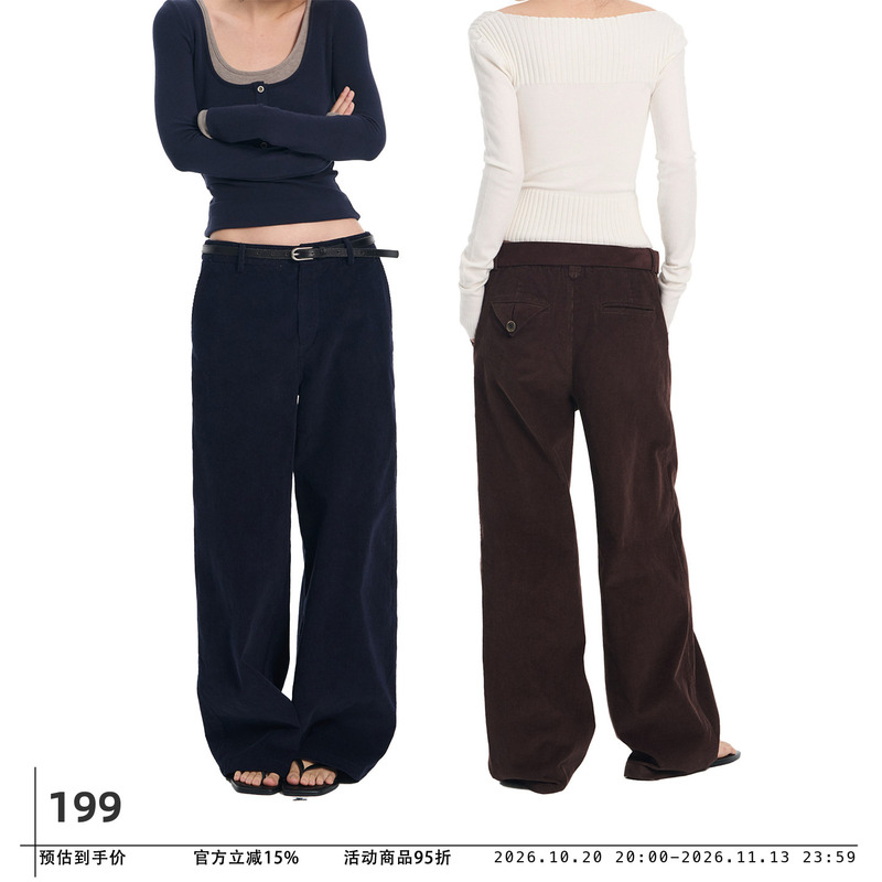 Liny Liberty 26Aw 100% Cotton Washed Retro Corduroy Straight-Leg Pants Women's Wide-Leg Casual Pants