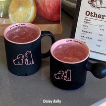 Original sweet cool black pink puppy mug high-looking ceramic coffee cup creative ball handle couple cup gift