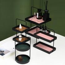 Xiaoxijia Nordic style ins iron leather double-layer storage rack home furnishings jewelry tray display rack